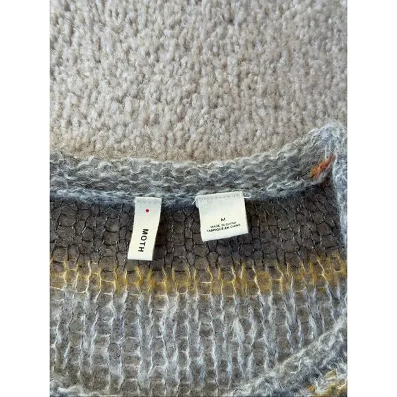 Anthropologie MOTH Sweater Crewneck Raya Striped Open Knit Wool Mohair size Medi - Picture 4 of 7